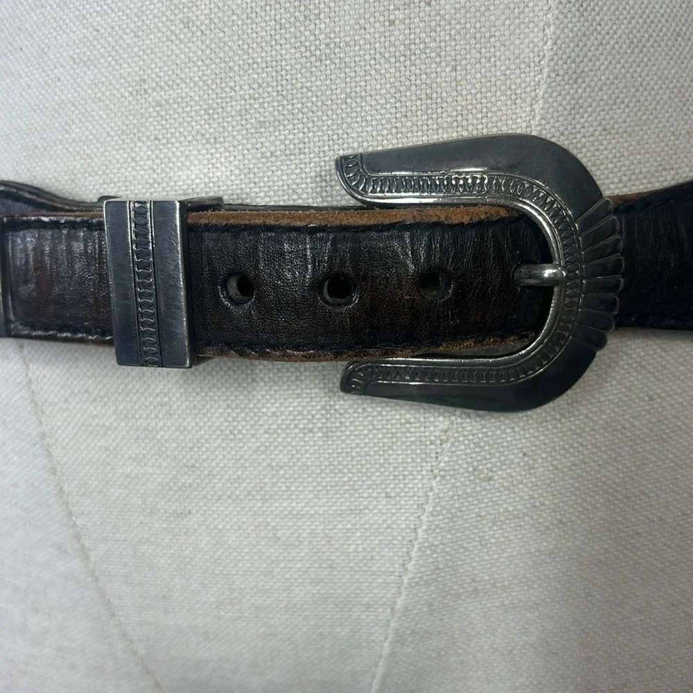 Brighton brown and silver leather braided vintage belt size 34 style 65803